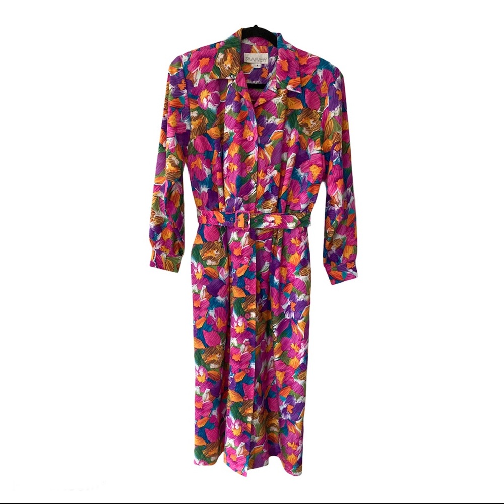 Vintage Tanner Shirtdress Size 4 Pink Orange Green